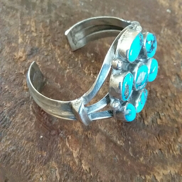 Navajo Sterling Silver Turquoise Cuff Bracelet - Picture 2 of 11
